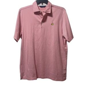 Masters Augusta National Clubhouse Collection Polo Men L Pink White Stripe